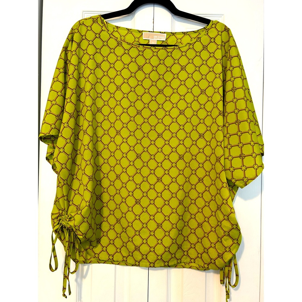 Michael Kors Polyester Drawstring Dolman-style top Sz XL Lime green with MK logo